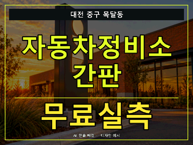 대전 중구 목달동 자동차정비소 간판 무료실측 안내 썸네일 · AI 연출 배경
