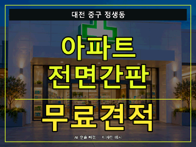 대전 중구 정생동 아파트 전면간판 무료견적 안내 썸네일 · AI 연출 배경