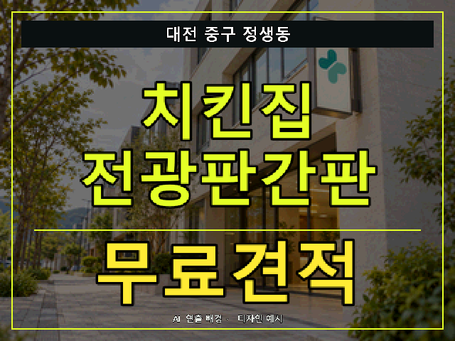 대전 중구 정생동 치킨집 전광판간판 무료견적 안내 썸네일 · AI 연출 배경