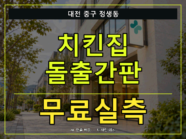 대전 중구 정생동 치킨집 돌출간판 무료실측 안내 썸네일 · AI 연출 배경