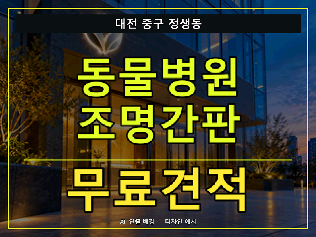 대전 중구 정생동 동물병원 조명간판 무료견적 안내 썸네일 · AI 연출 배경