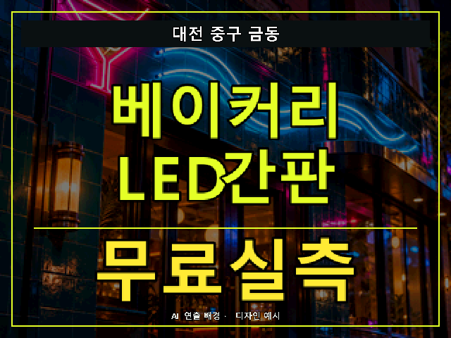 대전 중구 금동 베이커리 LED간판 무료실측 안내 썸네일 · AI 연출 배경