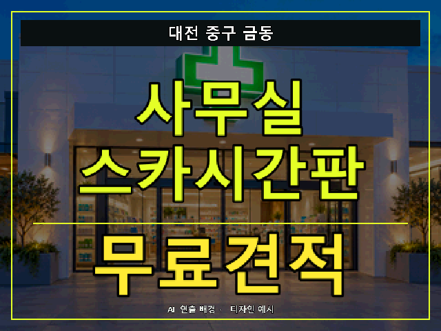 대전 중구 금동 사무실 스카시간판 무료견적 안내 썸네일 · AI 연출 배경
