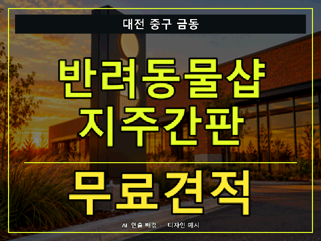대전 중구 금동 반려동물샵 지주간판 무료견적 안내 썸네일 · AI 연출 배경