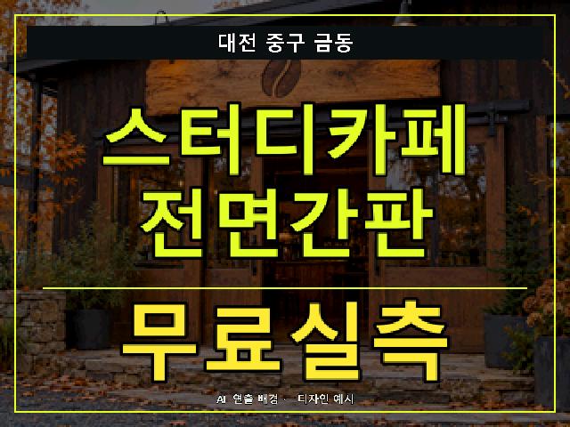 대전 중구 금동 스터디카페 전면간판 무료실측 안내 썸네일 · AI 연출 배경