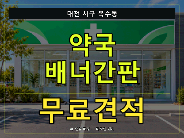 대전 서구 복수동 약국 배너간판 무료견적 안내 썸네일 · AI 연출 배경