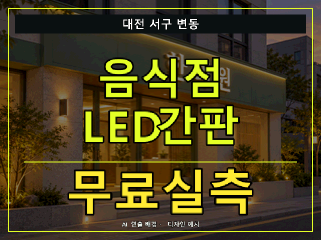 대전 서구 변동 음식점 LED간판 무료실측 안내 썸네일 · AI 연출 배경
