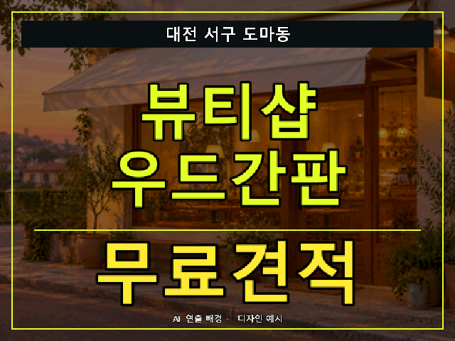 대전 서구 도마동 뷰티샵 우드간판 무료견적 안내 썸네일 · AI 연출 배경