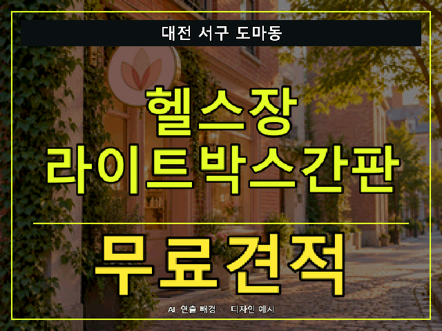 대전 서구 도마동 헬스장 라이트박스간판 무료견적 안내 썸네일 · AI 연출 배경