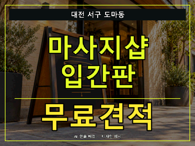 대전 서구 도마동 마사지샵 입간판 무료견적 안내 썸네일 · AI 연출 배경