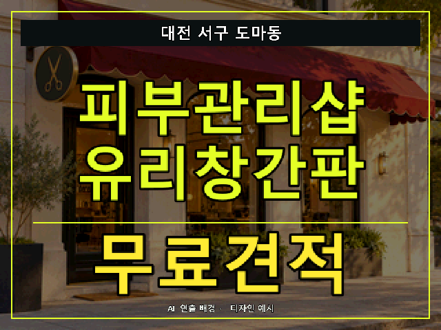 대전 서구 도마동 피부관리샵 유리창간판 무료견적 안내 썸네일 · AI 연출 배경