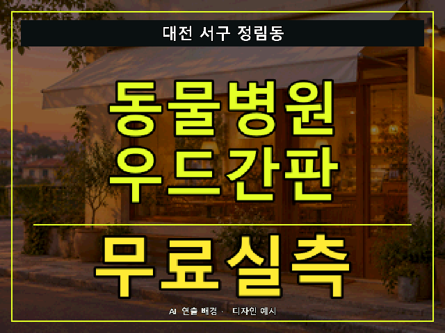 대전 서구 정림동 동물병원 우드간판 무료실측 안내 썸네일 · AI 연출 배경