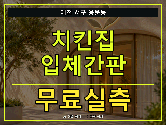 대전 서구 용문동 치킨집 입체간판 무료실측 안내 썸네일 · AI 연출 배경