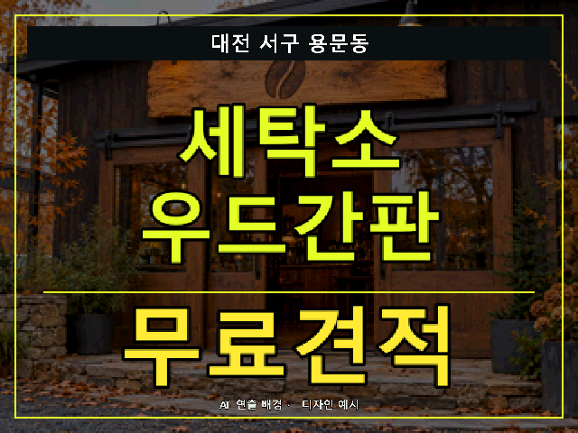 대전 서구 용문동 세탁소 우드간판 무료견적 안내 썸네일 · AI 연출 배경