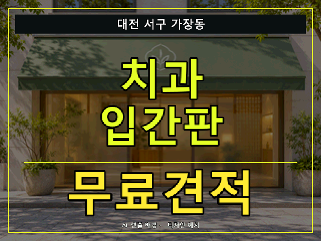 대전 서구 가장동 치과 입간판 무료견적 안내 썸네일 · AI 연출 배경