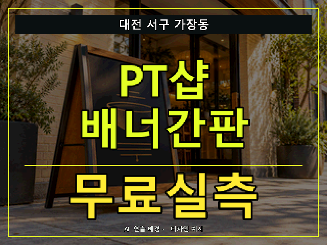 대전 서구 가장동 PT샵 배너간판 무료실측 안내 썸네일 · AI 연출 배경