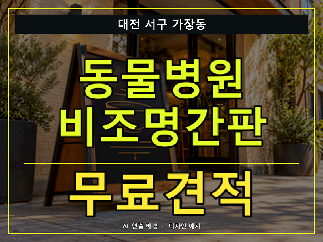 대전 서구 가장동 동물병원 비조명간판 무료견적 안내 썸네일 · AI 연출 배경