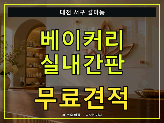 대전 서구 갈마동 베이커리 실내간판 무료견적 안내 썸네일 · AI 연출 배경