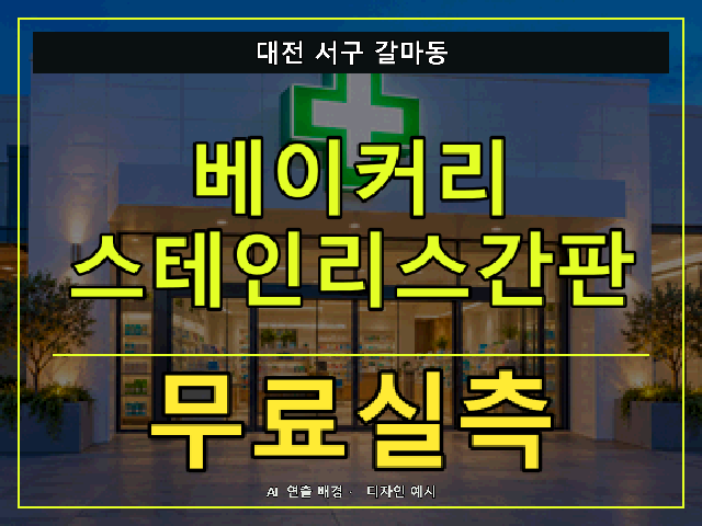 대전 서구 갈마동 베이커리 스테인리스간판 무료실측 안내 썸네일 · AI 연출 배경