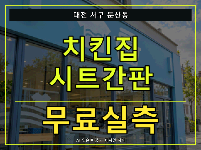 대전 서구 둔산동 치킨집 시트간판 무료실측 안내 썸네일 · AI 연출 배경