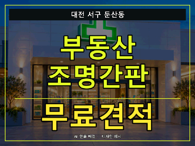 대전 서구 둔산동 부동산 조명간판 무료견적 안내 썸네일 · AI 연출 배경