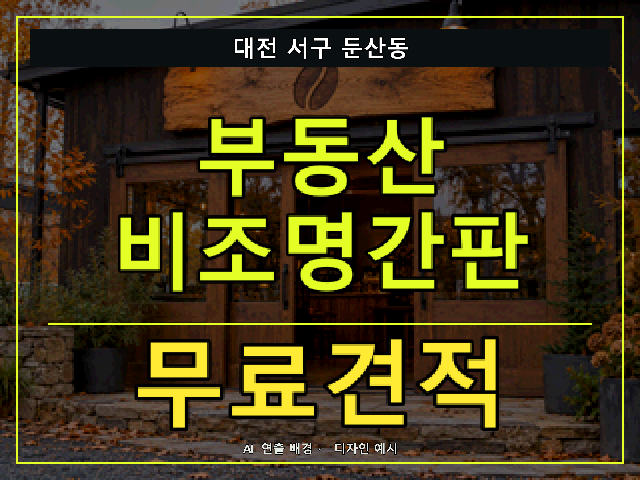 대전 서구 둔산동 부동산 비조명간판 무료견적 안내 썸네일 · AI 연출 배경