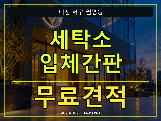대전 서구 월평동 세탁소 입체간판 무료견적 안내 썸네일 · AI 연출 배경