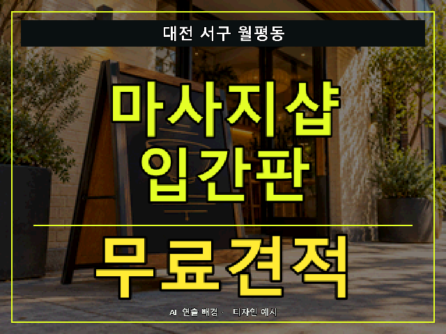 대전 서구 월평동 마사지샵 입간판 무료견적 안내 썸네일 · AI 연출 배경
