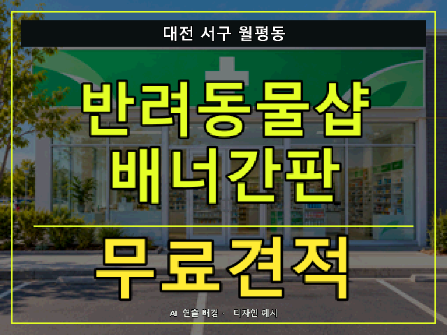 대전 서구 월평동 반려동물샵 배너간판 무료견적 안내 썸네일 · AI 연출 배경