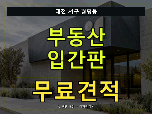 대전 서구 월평동 부동산 입간판 무료견적 안내 썸네일 · AI 연출 배경