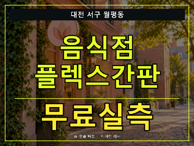 대전 서구 월평동 음식점 플렉스간판 무료실측 안내 썸네일 · AI 연출 배경