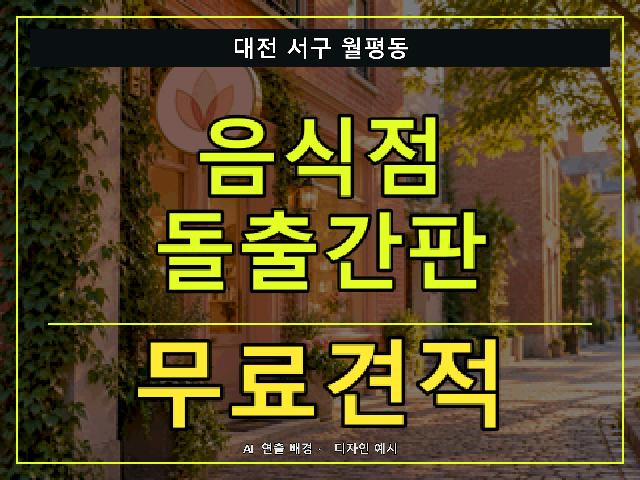 대전 서구 월평동 음식점 돌출간판 무료견적 안내 썸네일 · AI 연출 배경
