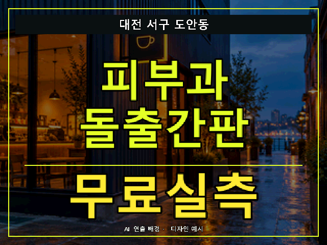 대전 서구 도안동 피부과 돌출간판 무료실측 안내 썸네일 · AI 연출 배경