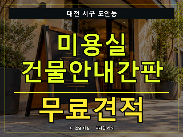 대전 서구 도안동 미용실 건물안내간판 무료견적 안내 썸네일 · AI 연출 배경