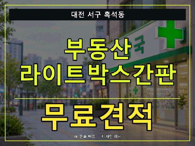 대전 서구 흑석동 부동산 라이트박스간판 무료견적 안내 썸네일 · AI 연출 배경