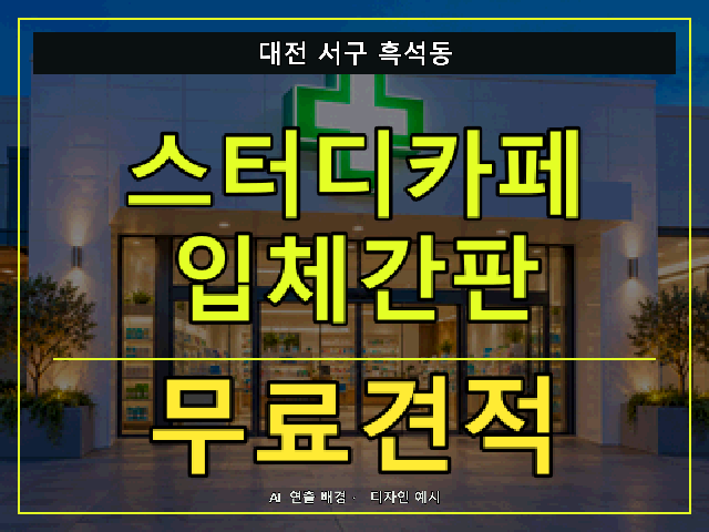 대전 서구 흑석동 스터디카페 입체간판 무료견적 안내 썸네일 · AI 연출 배경