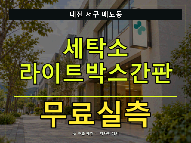 대전 서구 매노동 세탁소 라이트박스간판 무료실측 안내 썸네일 · AI 연출 배경