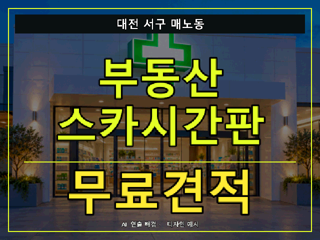 대전 서구 매노동 부동산 스카시간판 무료견적 안내 썸네일 · AI 연출 배경