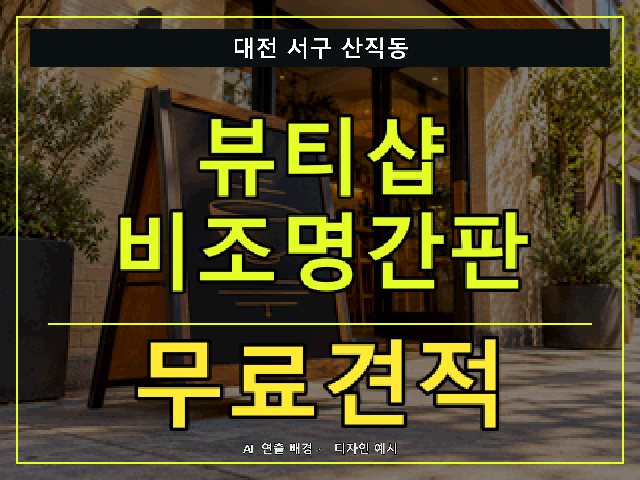 대전 서구 산직동 뷰티샵 비조명간판 무료견적 안내 썸네일 · AI 연출 배경
