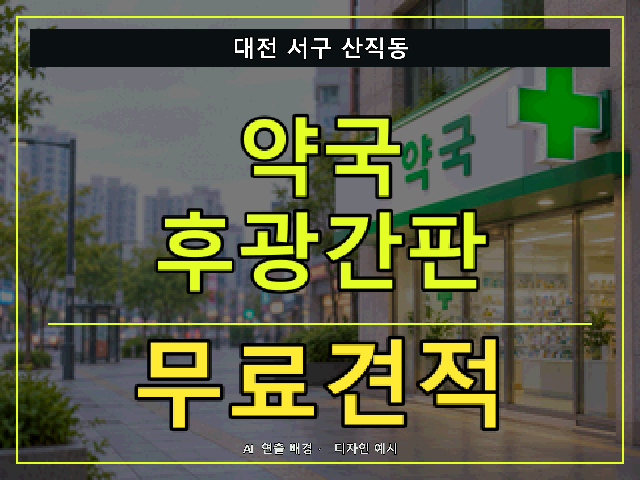 대전 서구 산직동 약국 후광간판 무료견적 안내 썸네일 · AI 연출 배경