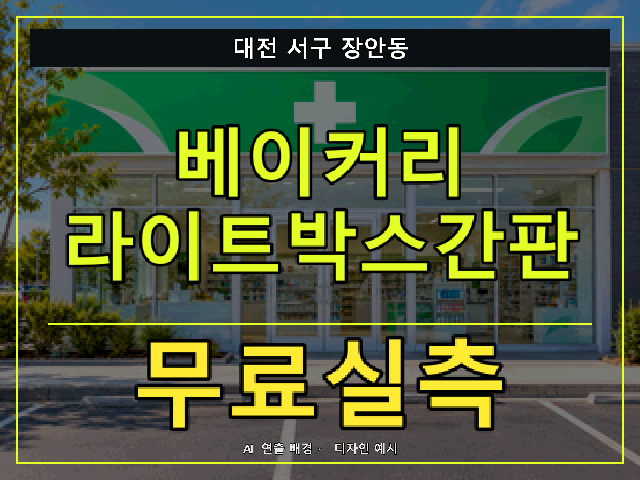 대전 서구 장안동 베이커리 라이트박스간판 무료실측 안내 썸네일 · AI 연출 배경