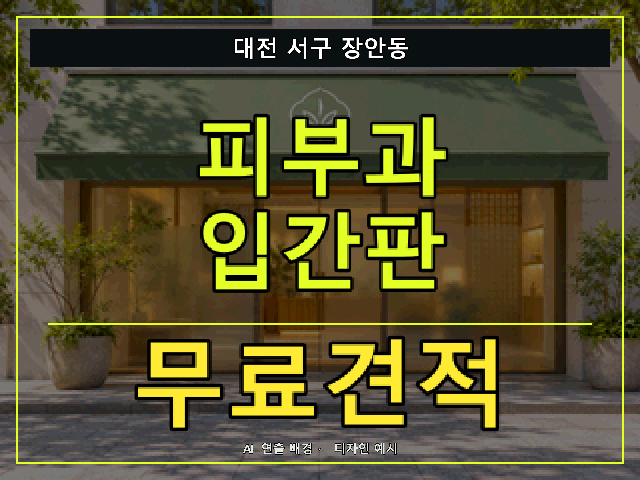 대전 서구 장안동 피부과 입간판 무료견적 안내 썸네일 · AI 연출 배경