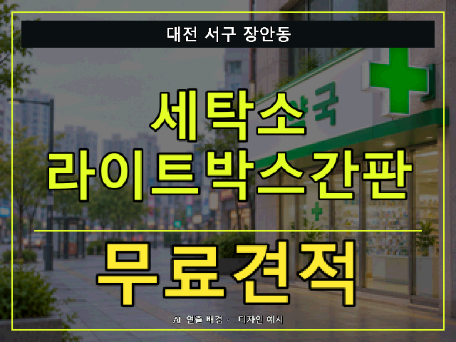 대전 서구 장안동 세탁소 라이트박스간판 무료견적 안내 썸네일 · AI 연출 배경