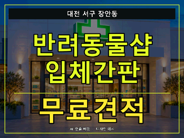 대전 서구 장안동 반려동물샵 입체간판 무료견적 안내 썸네일 · AI 연출 배경