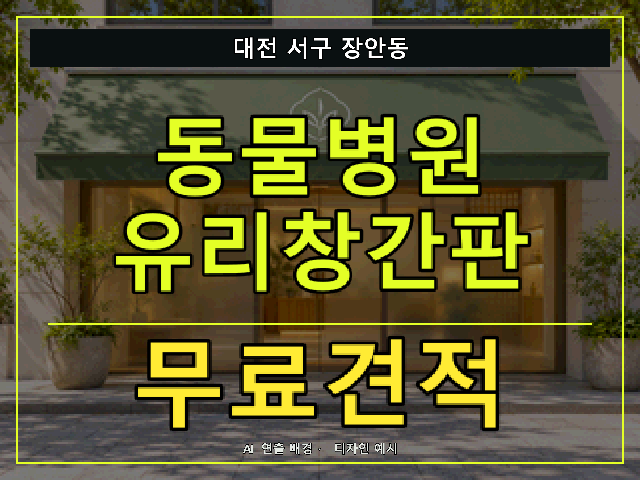 대전 서구 장안동 동물병원 유리창간판 무료견적 안내 썸네일 · AI 연출 배경