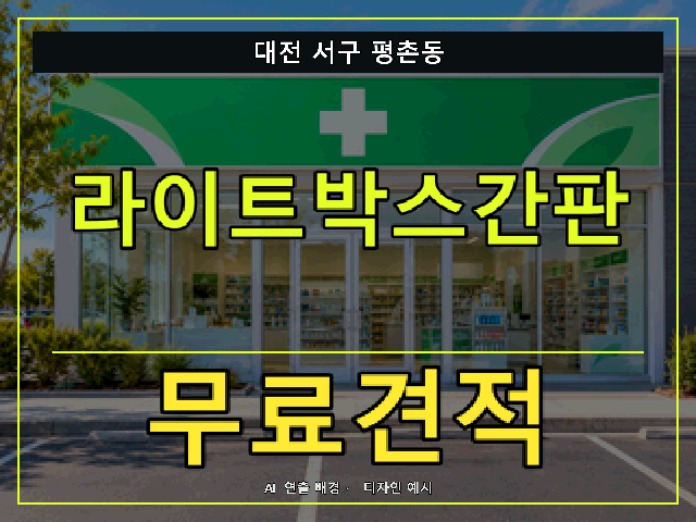 대전 서구 평촌동 라이트박스간판 무료견적 안내 썸네일 · AI 연출 배경