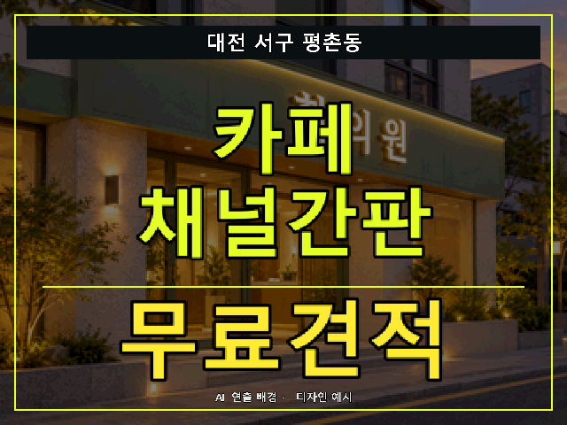 대전 서구 평촌동 카페 채널간판 무료견적 안내 썸네일 · AI 연출 배경