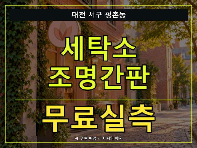 대전 서구 평촌동 세탁소 조명간판 무료실측 안내 썸네일 · AI 연출 배경