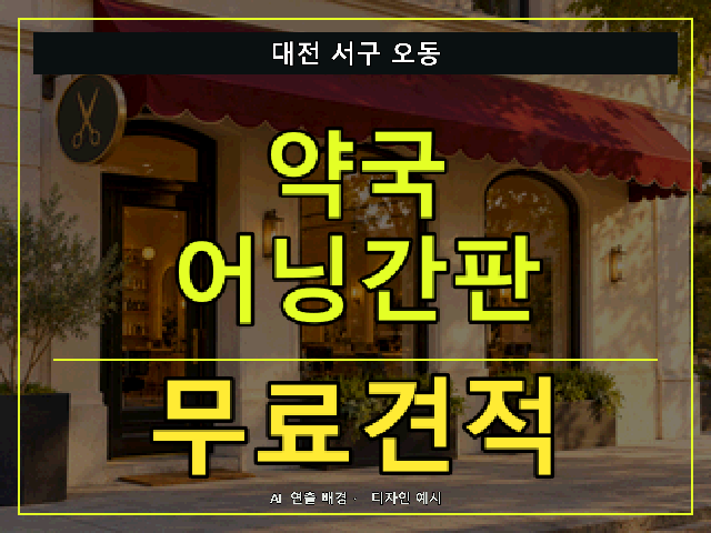 대전 서구 오동 약국 어닝간판 무료견적 안내 썸네일 · AI 연출 배경