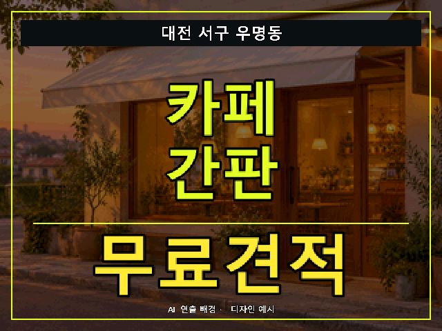 대전 서구 우명동 카페 간판 무료견적 안내 썸네일 · AI 연출 배경